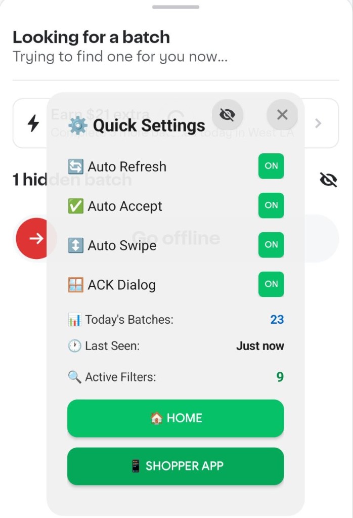 Filters screen