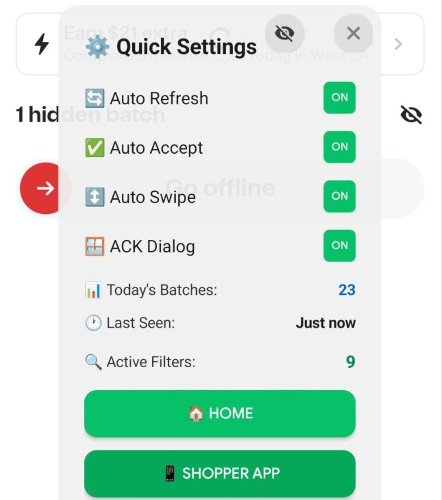 Quick settings overlay in use